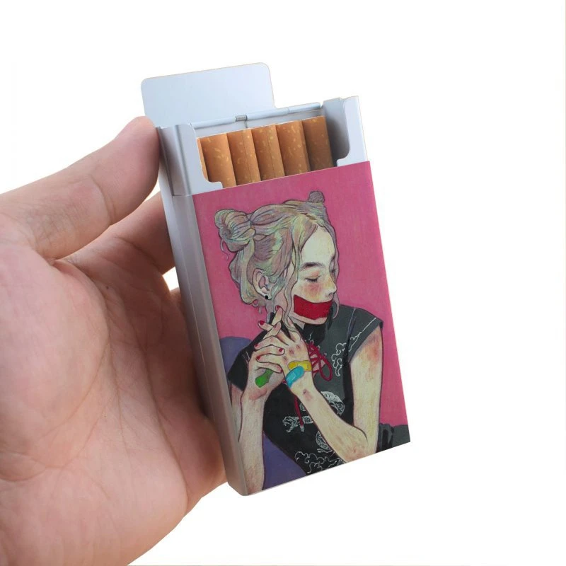 

Automatic Slide Cigarette Box, Cigarette Case Holder, Metal Shell, Smoking Accessory, Sexy Girls Pattern, Alum Alloy, 20Pcs Capa