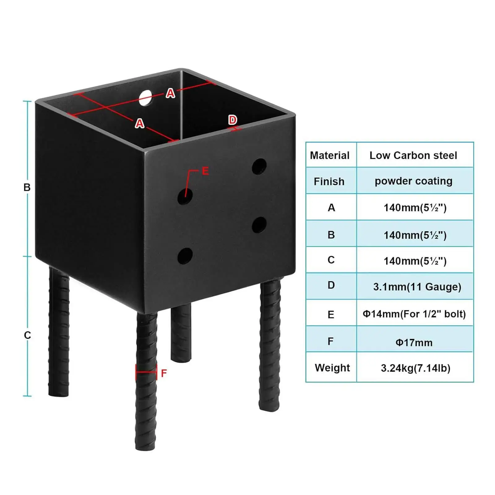 Post Base Heavy Duty for 6x6 Nominal Lumber Ground Spike Fence Post Holder for Terrace Pergola Deck Railings Wood Gazebo Fences