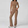 Women  Yoga Set 2PCS Workout Set Sportswear Gym Clothing Fitness Long Sleeve High Waist Leggings Cycling Shorts Sports Suits 5
