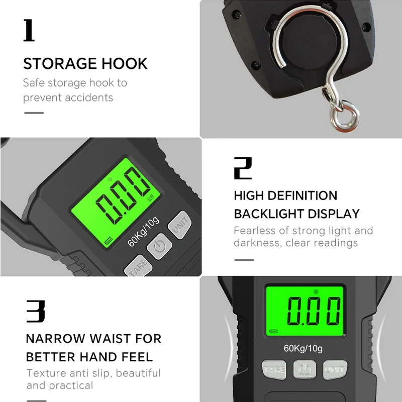 60kg/10g LCD Digital Hanging Scale Electronic Weighting Luggage Scale Battery/USB Charging Portable Weighing Balance Tools portable scale luggage scale luggage weight scale digital scale weighing tools hanging scale