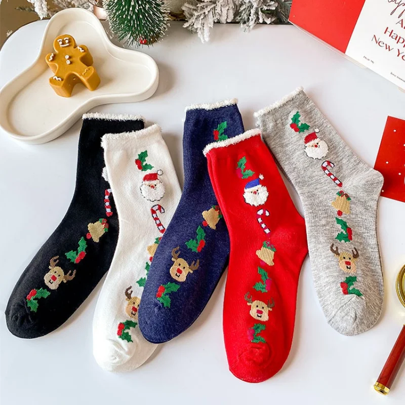 

Red Santa Claus Festival Cotton Socks Mid-Calf Autumn and Winter