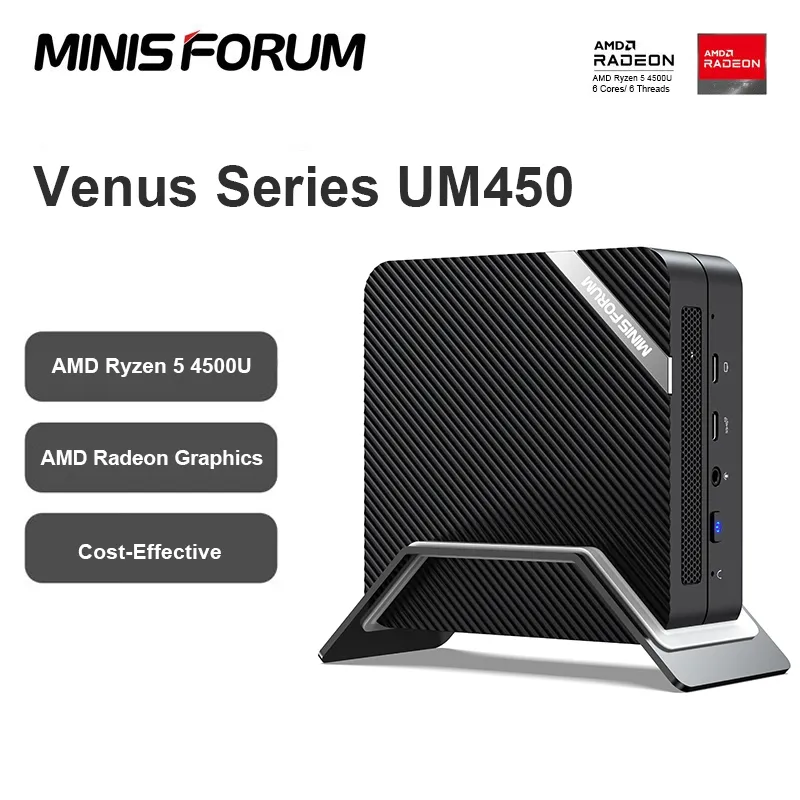 MINIS FORUM UM450 Mini-PC AMD Ryzen 5 4500U 6C/6T à 4,0 GHz 16Go de RAM  512Go PCIe SSD AMD Radeon Graphics Dual WIFI6 BT 5.2 Mini-Ordinateur 4K  USB-C