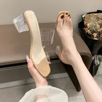 Escarpins d'été pour femmes, sandales en gelée de PVC, pantoufles à talons hauts, bout ouvert, pantoufles en Perspex Transparent, chaussures à talons 2