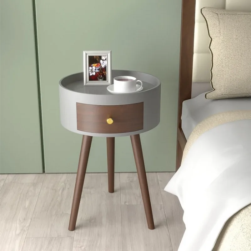 Round Narrow Bedside Table for Living Room Modern Simple Nordic Light Luxury Small Hotel Homestay Coffee Tables