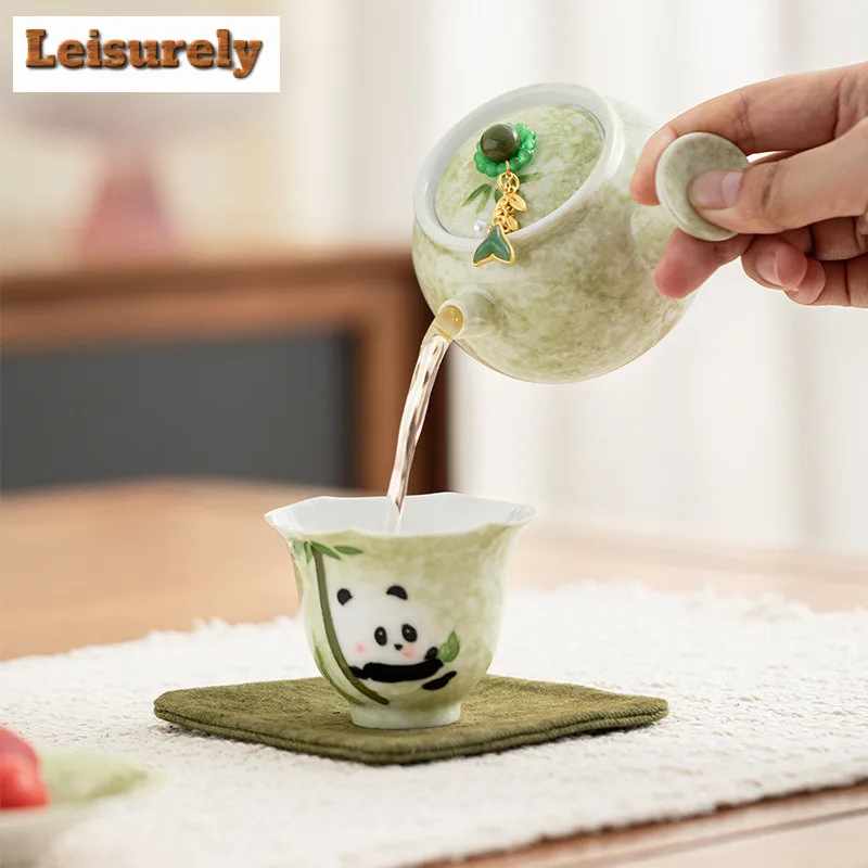 160ML Underglaze Hand-Painted Panda Teapot Handmade Tea Infuser Pot Making Kettle With Ball Hole Green Cha Collection
