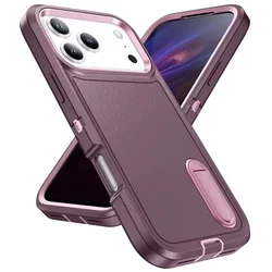 3 - in - 1 Hybrid Military - Grade Anti - Shock Phone Case with PC Hard Holder - iPhone 12 Pro (Purple)