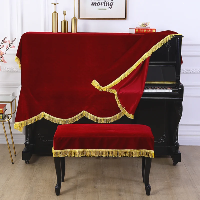 Classical Velvet Piano Cover With Tassel Christmas Home Decoration Half Dust Cover Cloth Piano Protective