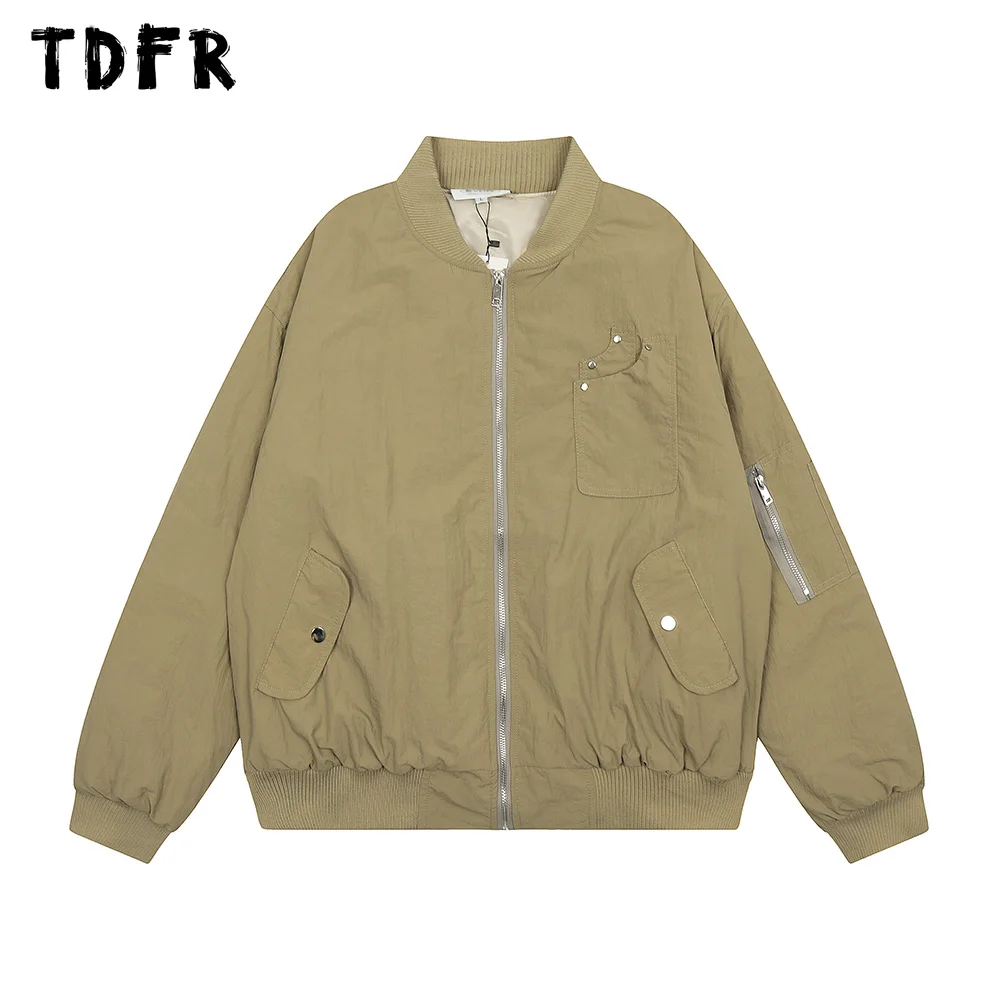 

Solid Color Ma-1 Bomber Jacket Mens Multi-Pocket Autumn Winter Stand Collar Long Sleeve Jacket Men Outerwear Men