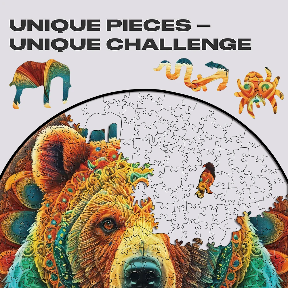 Wooden Puzzle Mandala Bear Novel Children Toys Wood Animals Jigsaw Puzzles Games 3D Wooden Puzzle Box Gift For Adults And Kids