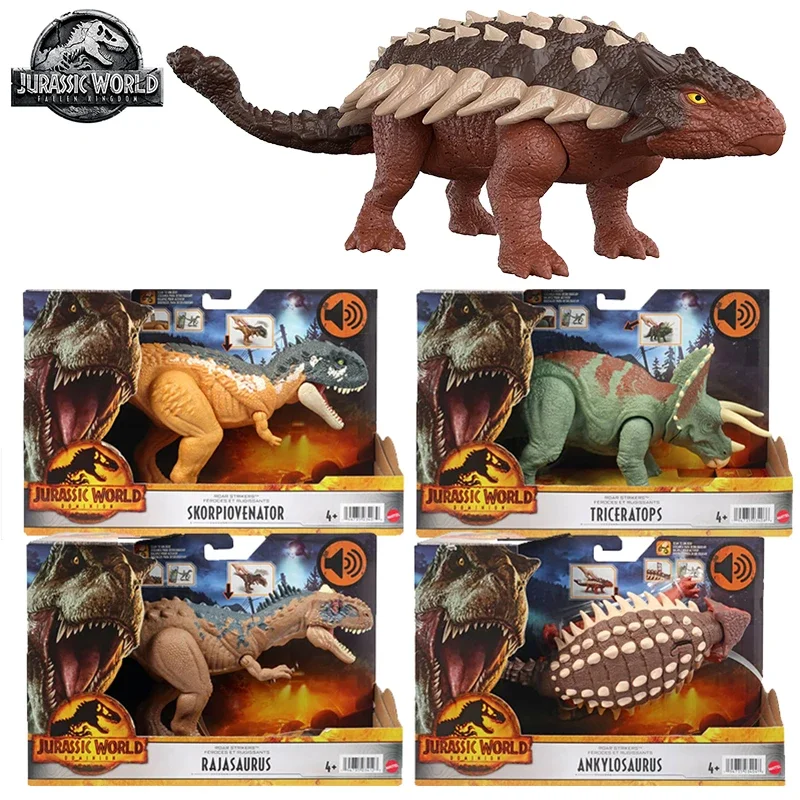 

Original Jurassic World Dominion Dinosaurs Figures Roar Strikers Ankylosaurus Rajasaurus Action Toys for Boys Sound Digital Play