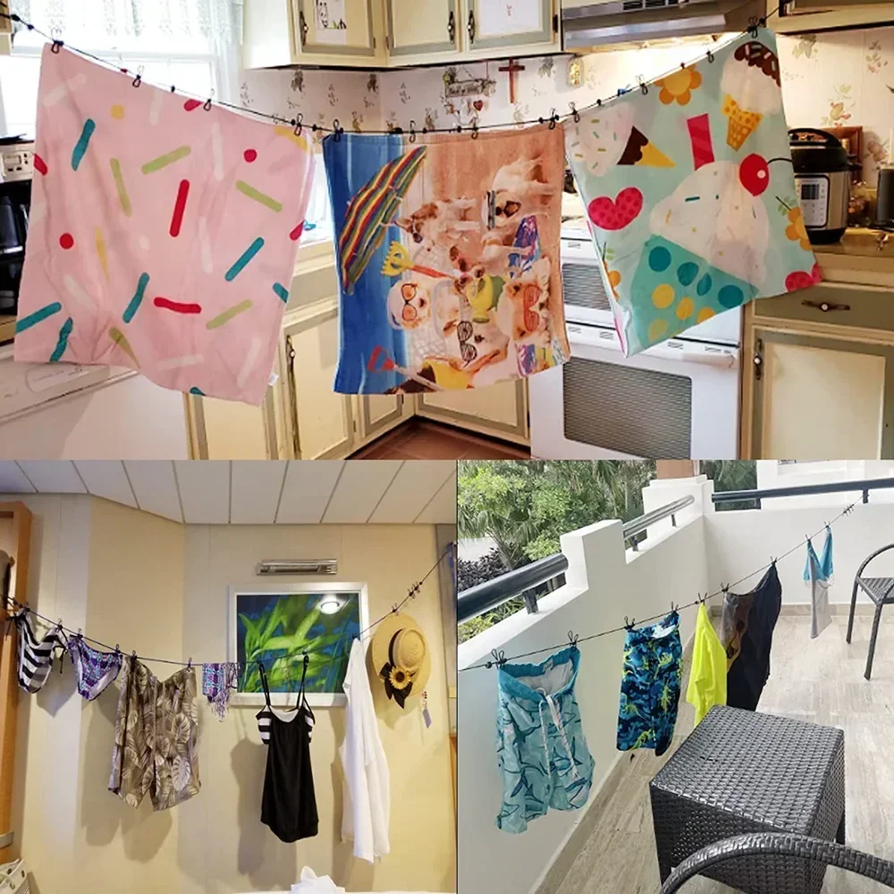 Portable Drying Rack Clothing Camper Clothesline with 12 Clothespins Windproof Clothes Hanger Indoor Outdoor Laundry Drying Line 3