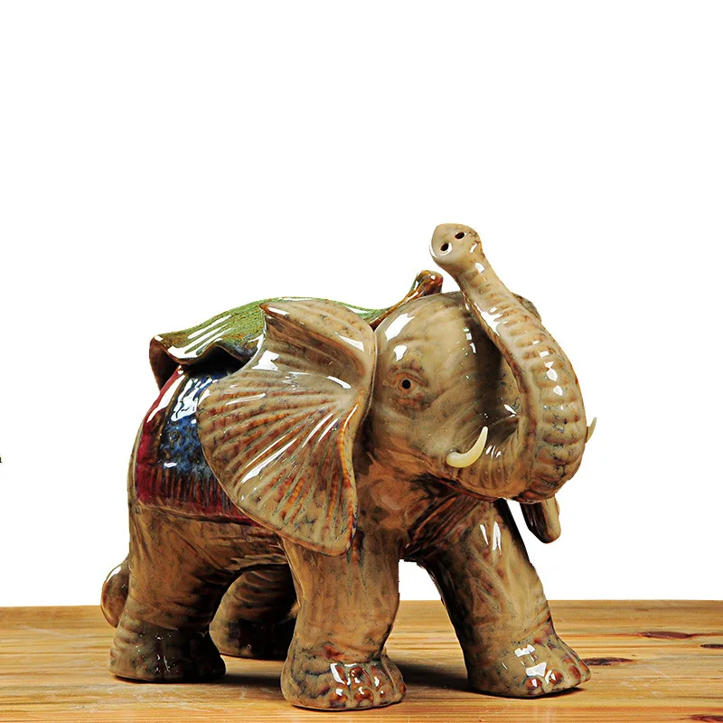 

Fambe Porcelain Elephant Sculpture Traditional Chinese Ceramics Adorned Elephant Statue Mascot Ornament Sitting Room Decor Craft