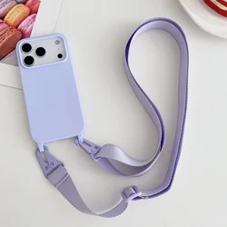 Versatile Matte Silicone Crossbody Lanyard Phone Case - Shockproof Protection for iPhone 15 Plus (Purple)