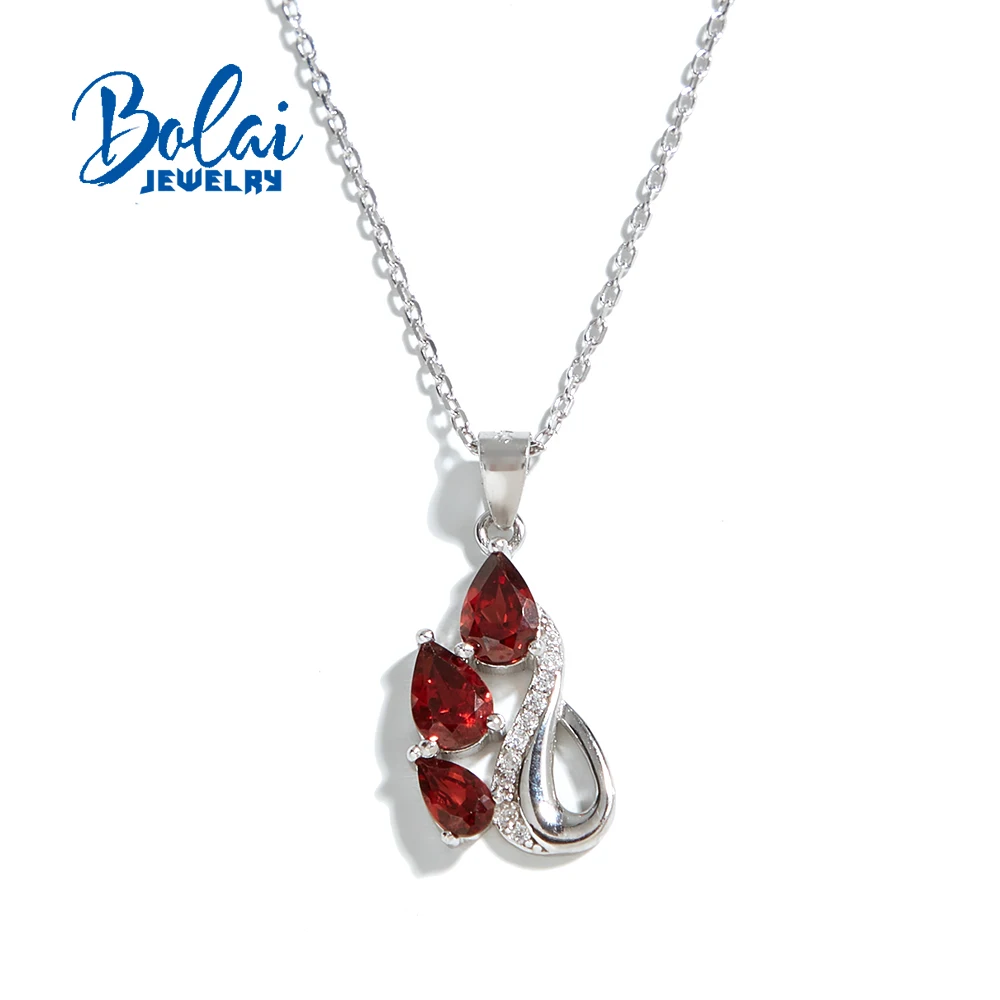 

925 sterling silver pendant necklace Natural Mozambique Red garnet gemstone jewelry necklace simple design fine jewelry girl