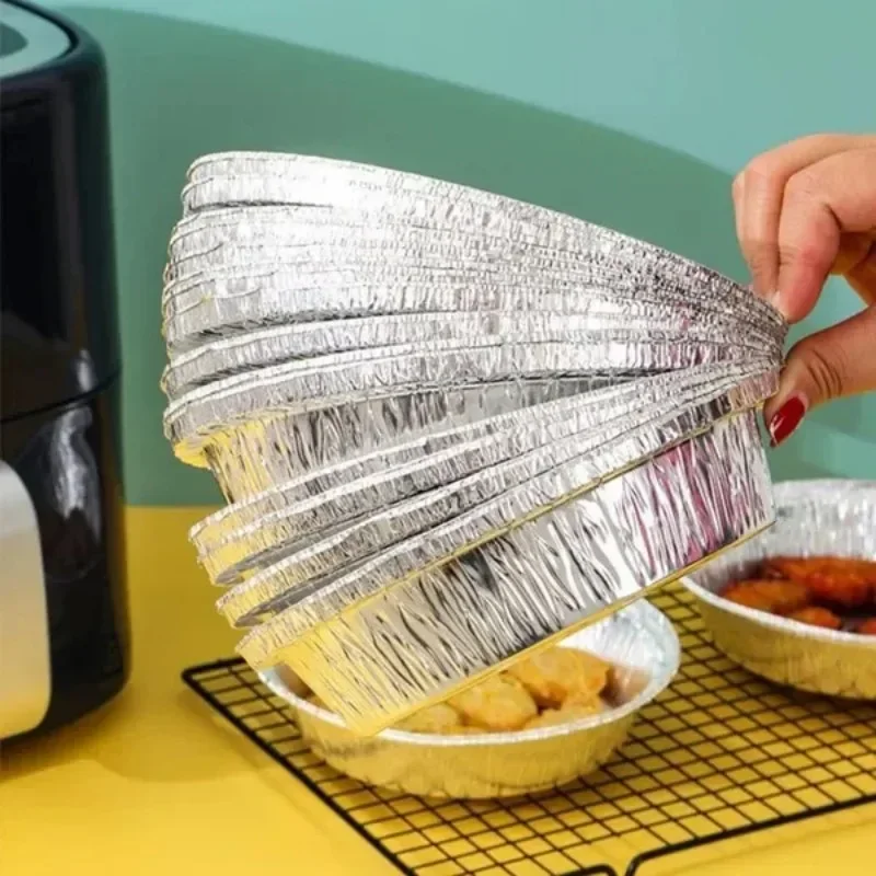 10Pcs/Set Tin Foil Tray Home Disposable Oven Barbecue Pan Pad Aluminum Foil Bowl Oil-Proof Steamer Basket Liner Baking Paper
