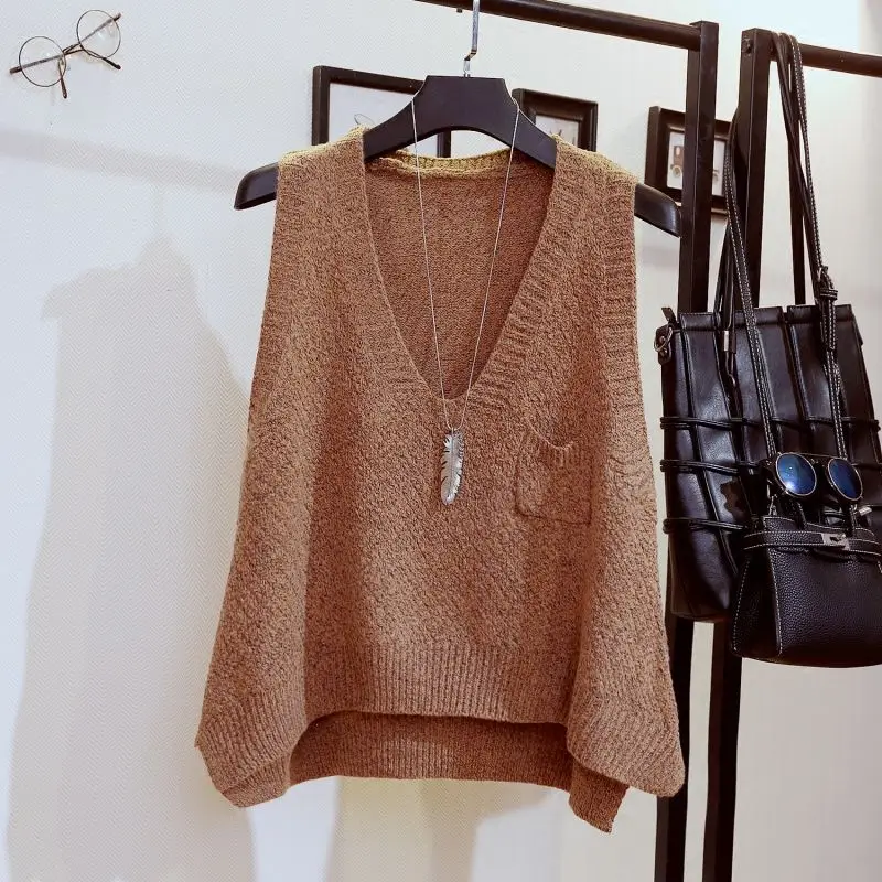 Chaleco De Punto Sin Mangas Con Cuello En V Para Mujer