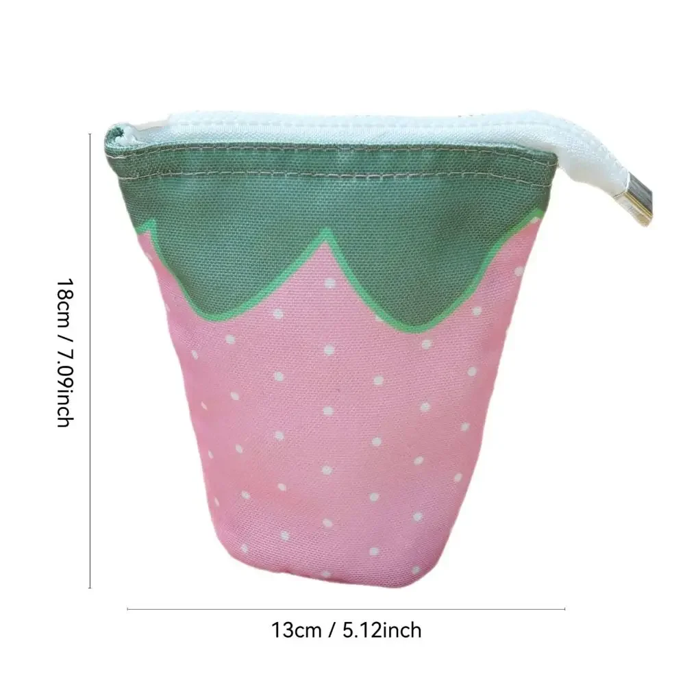 Adorable Foldable Strawberry Pencil Holder with Large Capacity - Cylindrical Stand-Up Cartoon Stationery Case