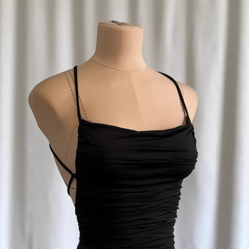 New Spring Women's Halter Suspender U-neck Dress Y2k Summer Fashion Lace-up Sexy Hottie Sleeveless Pleated Hip-wrapped Skirt