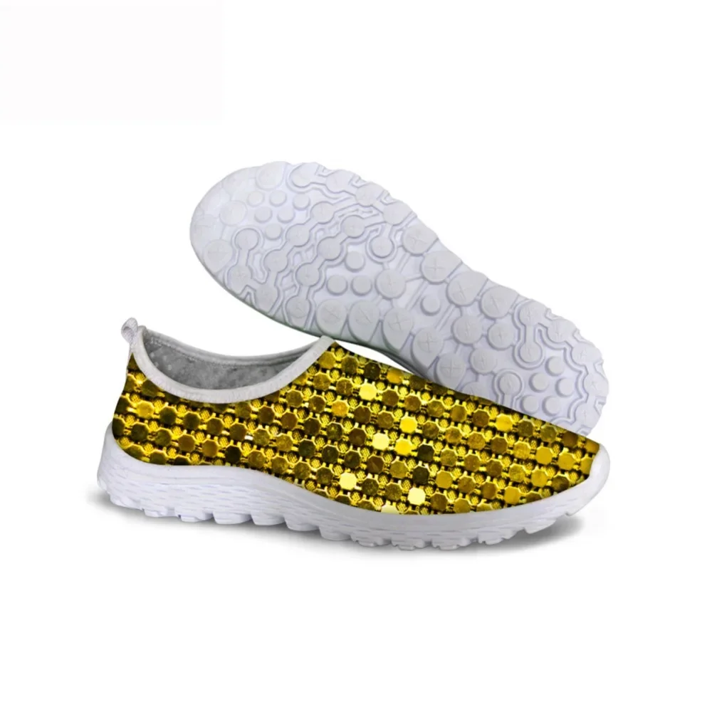 3D Paillette Printing Women Mesh Summer Shoes Fashion Blinking Design Loafers Beach Casual Footwear Slip On Flats Sneaker