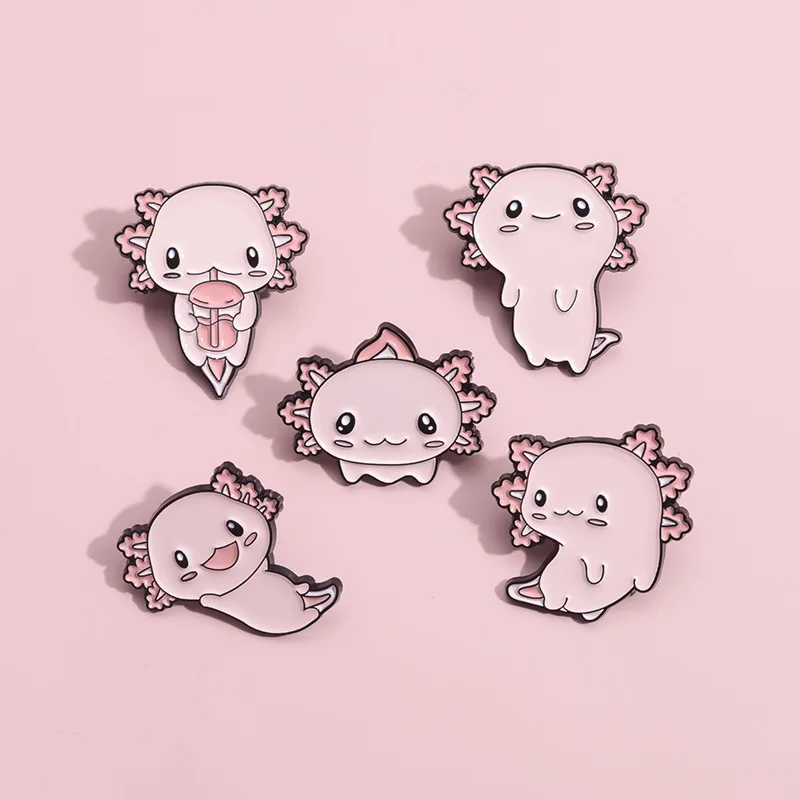 Interesting Cartoon Reptile Brooch Pink Cute Salamander Shaped Badge Children's Bags Clothing Pins Gifts Souvenirs Wholesale