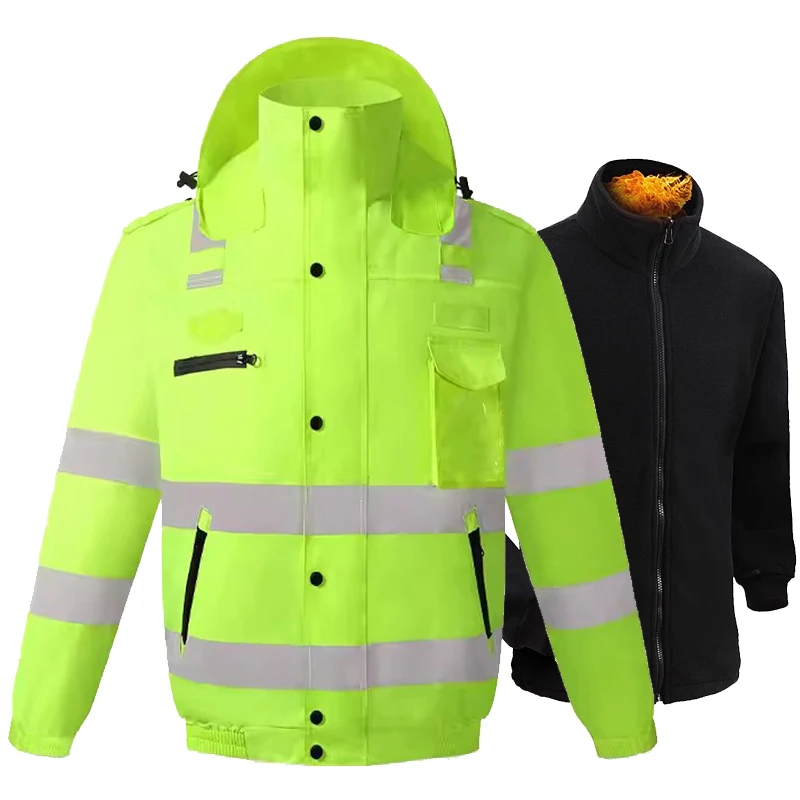 

Winter Safety Jacket for Men Work with Dechable Fleece Linner Hi Vis Jacket Waterproof Reflective High Visibility Workwear