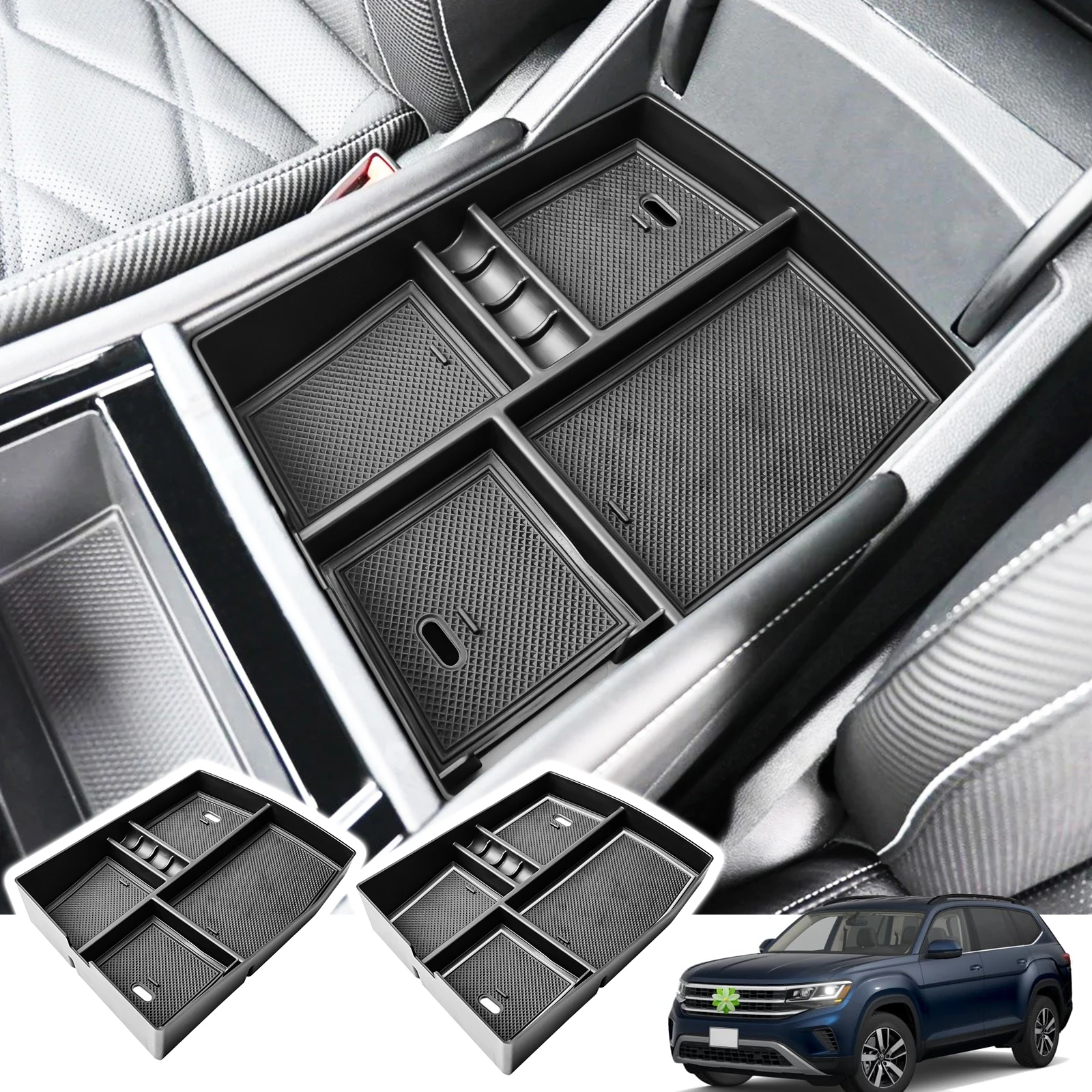 Center Console Tray Compatible with Volkswagen Atlas/Cross Sport 2024 Armrest Box Storage Center Console Tray Car Storage Box