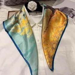 Elegant Red and Blue 100% Mulberry Silk Paisley Scarf for Women - Luxurious Square Neckerchief (Sky blue yellow)