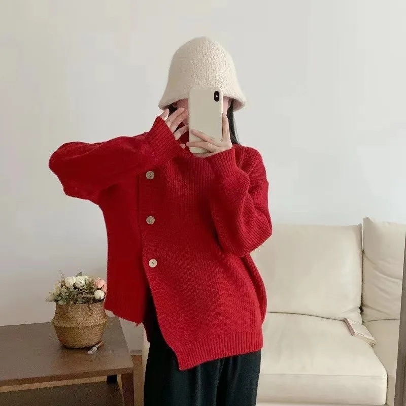 

Women Sweater Autumn Winter Irregular Solid Turtleneck Full Sleeve Ladies Knitted Sweater Ladies Tops