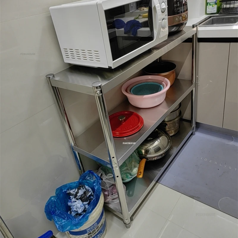Floor Multi-layer Kitchen Cabinets Stainless Steel Kitchen Operation Workbench Household Stove Storage Shelf Furniture M