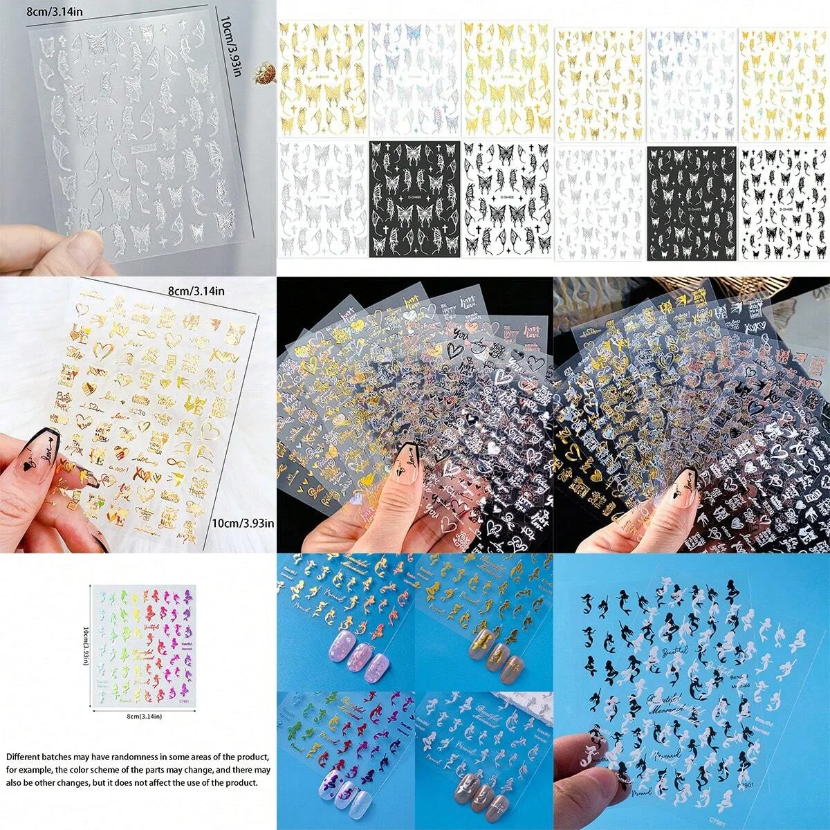 10pcs Mix Random Design Nail Stickers Set Elegant French Tip  Geometric Designs Nail Art Decals Nails Gel Polish Alternative