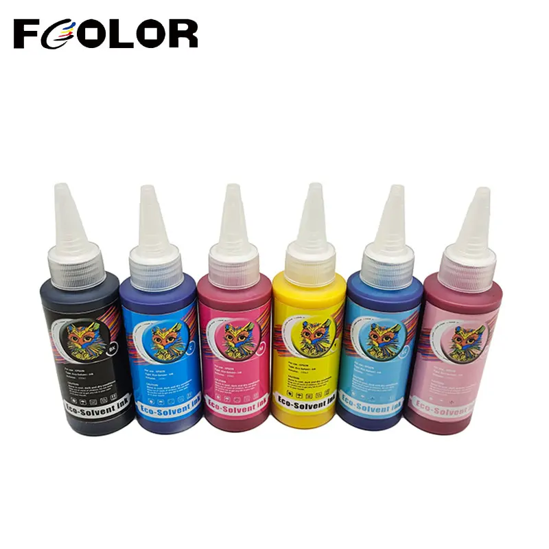 Fcolor 100ML 250ML 6 colors Eco-Solvent Ink Set For Epson DX5 DX6 Printhead Eco Solvent Ink Indoor Wallpaper Poster Printing