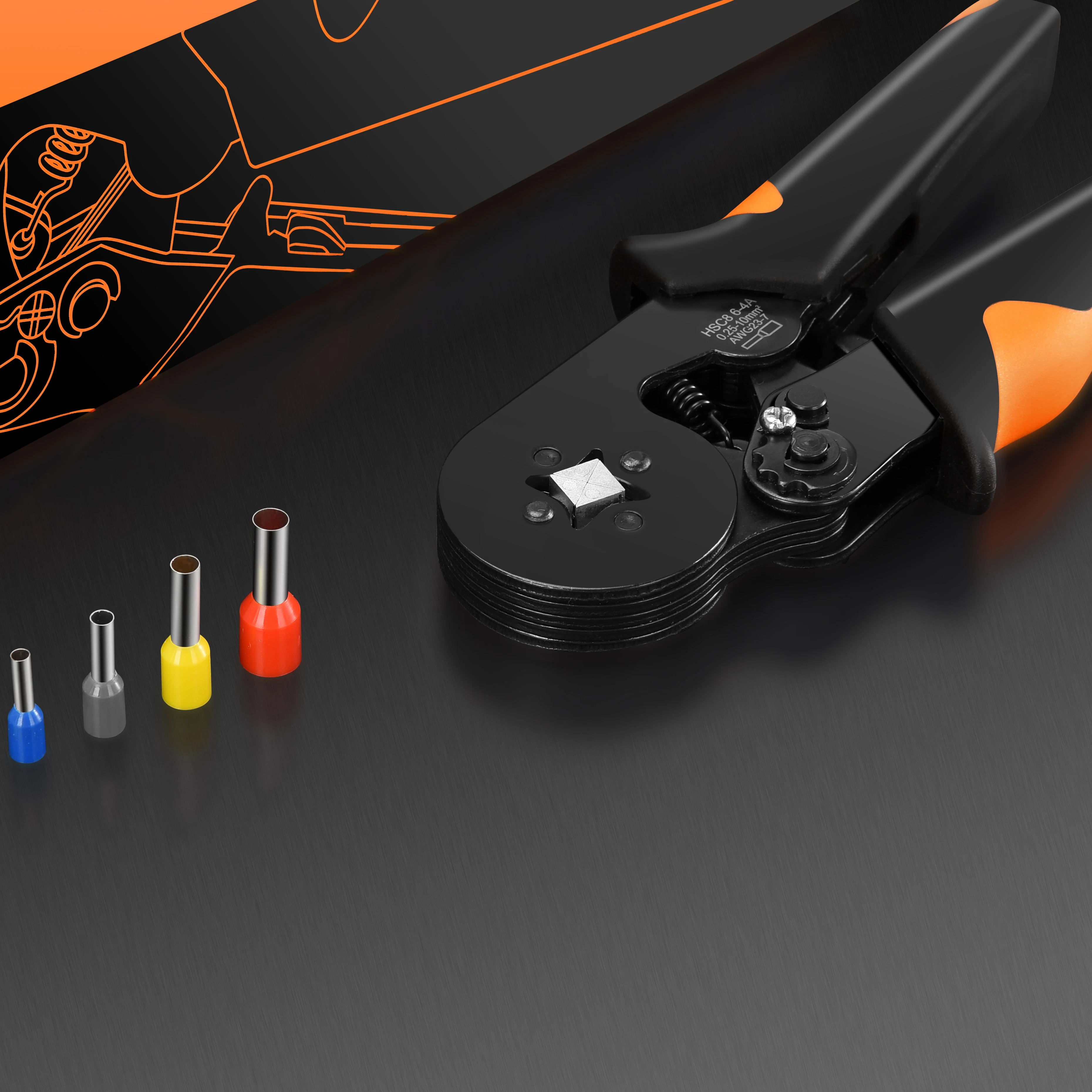 Crimping Tool Ferrule Crimping Tool Kit Tubular Wire Connectors Toolbox Hexagonal Sawtooth Self-Adjustable Ratchet Wire Terminals Crimper