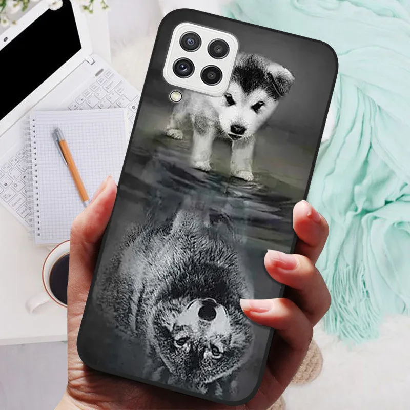 Black Silicone Soft Case with Lion and Wolf Design - Protective Shell for Samsung Galaxy A22/A22s 5G
