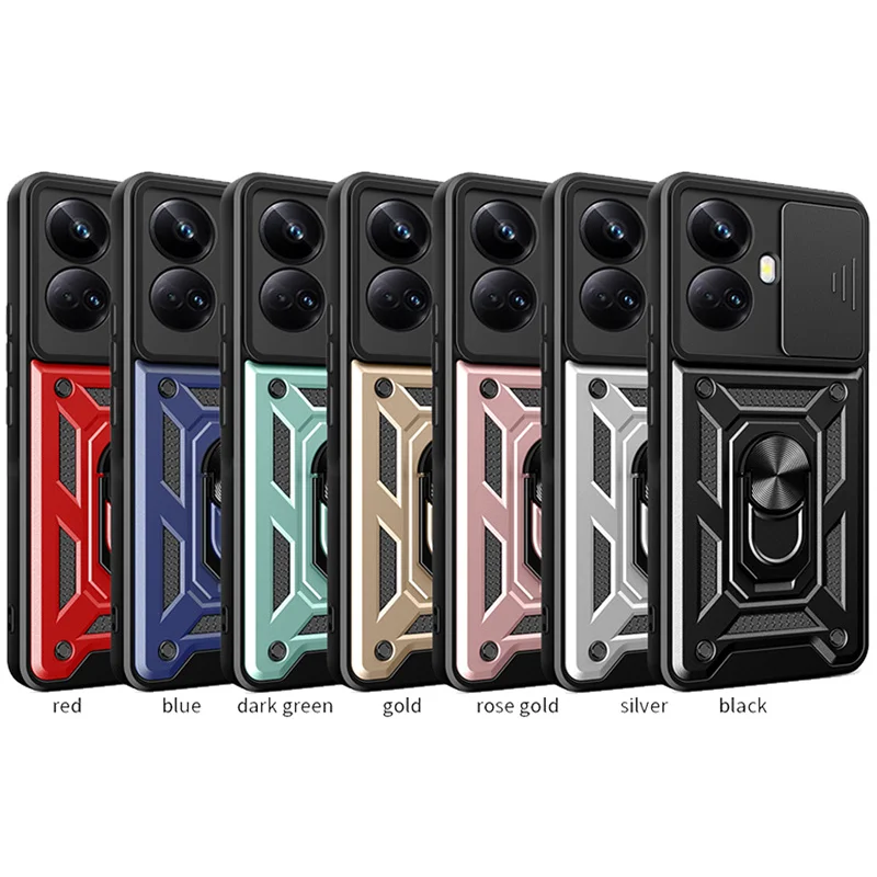 Dla Oppo Realme 10 Pro + Plus 5G Rmx3687 Etui Z Przesuwem W Oknie Kamera Chroni Pierścień Kicstand Capa Dla Oppo Realme 10