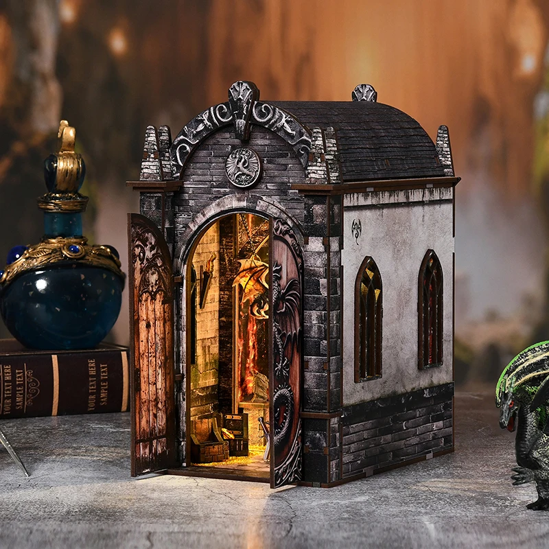 DIY 나무 용 보물 미로 북 눅 선반 인서트 키트 미니어처 모델 키트 북엔드 친구 생일 선물용