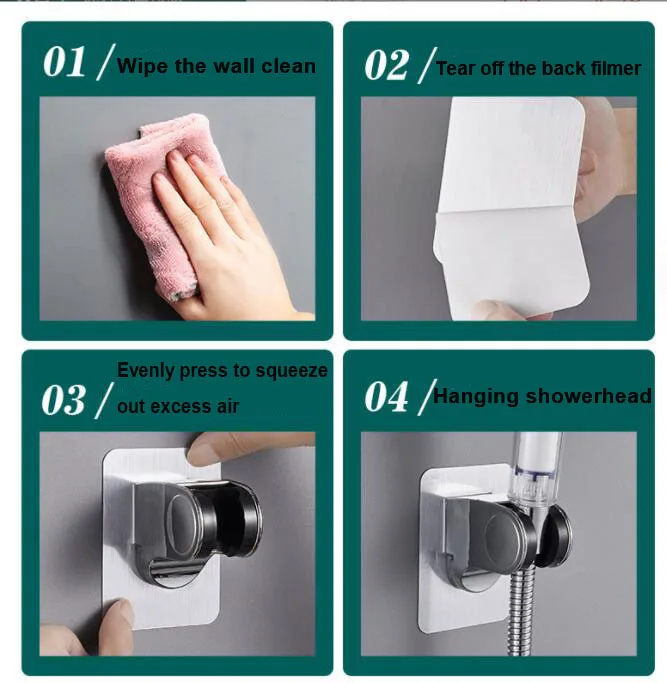 Description Picture 6 of itemblack silver Adjustable Self-Adhesive Shower arm Head Holder Wall Mounted ABS Fixed Base Plate Bracket for Bathroom Accessories