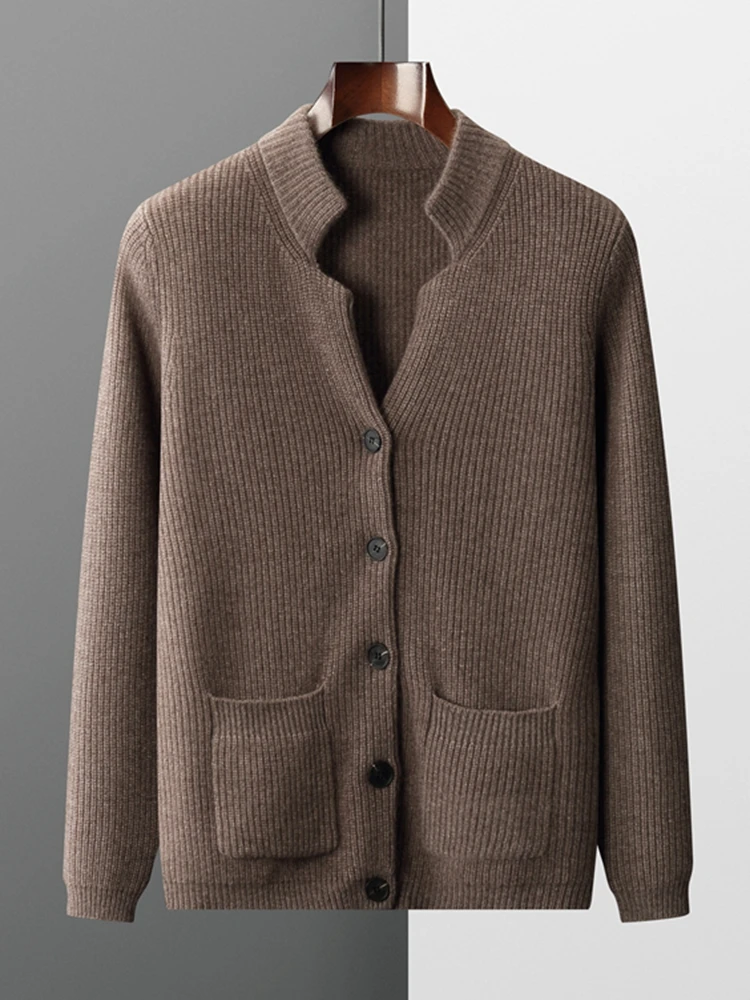 Aliselect Quality Autumn Winter Men Soft Warm Cashmere Knitwear 100% Cashmere Sweater Thick Cardigan Casual Style Jacket Tops 5