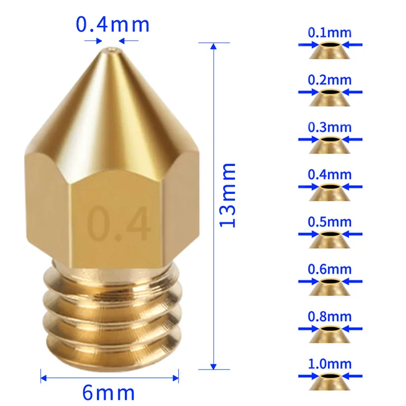 Premium Brass Nozzle Set for 3D Printer Extruders - Precision Sizes 0.1mm to 1.0mm