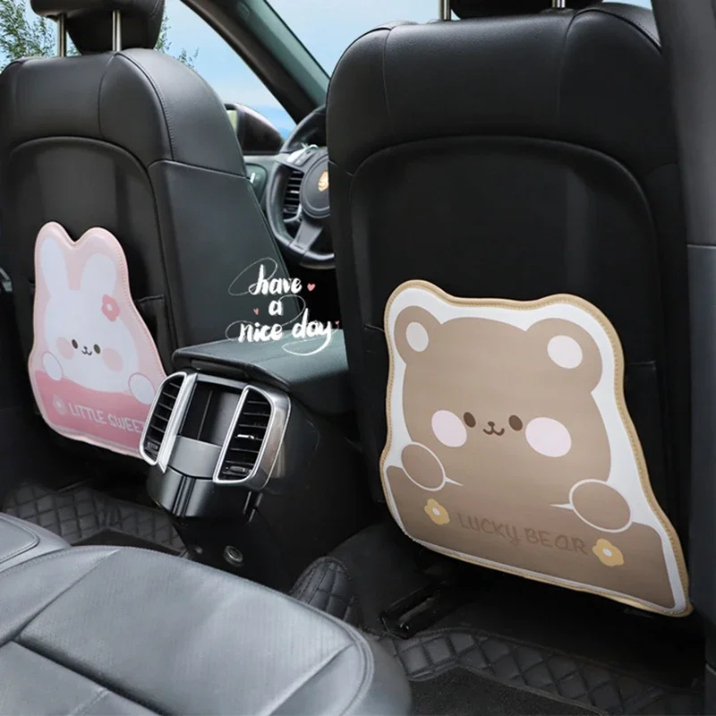 Car Cartoon Animal Bear Bunny Backseat Protector Kick Mat Seat Back Cover Waterproof Leather Anti-Kick Pad For Kids Universal