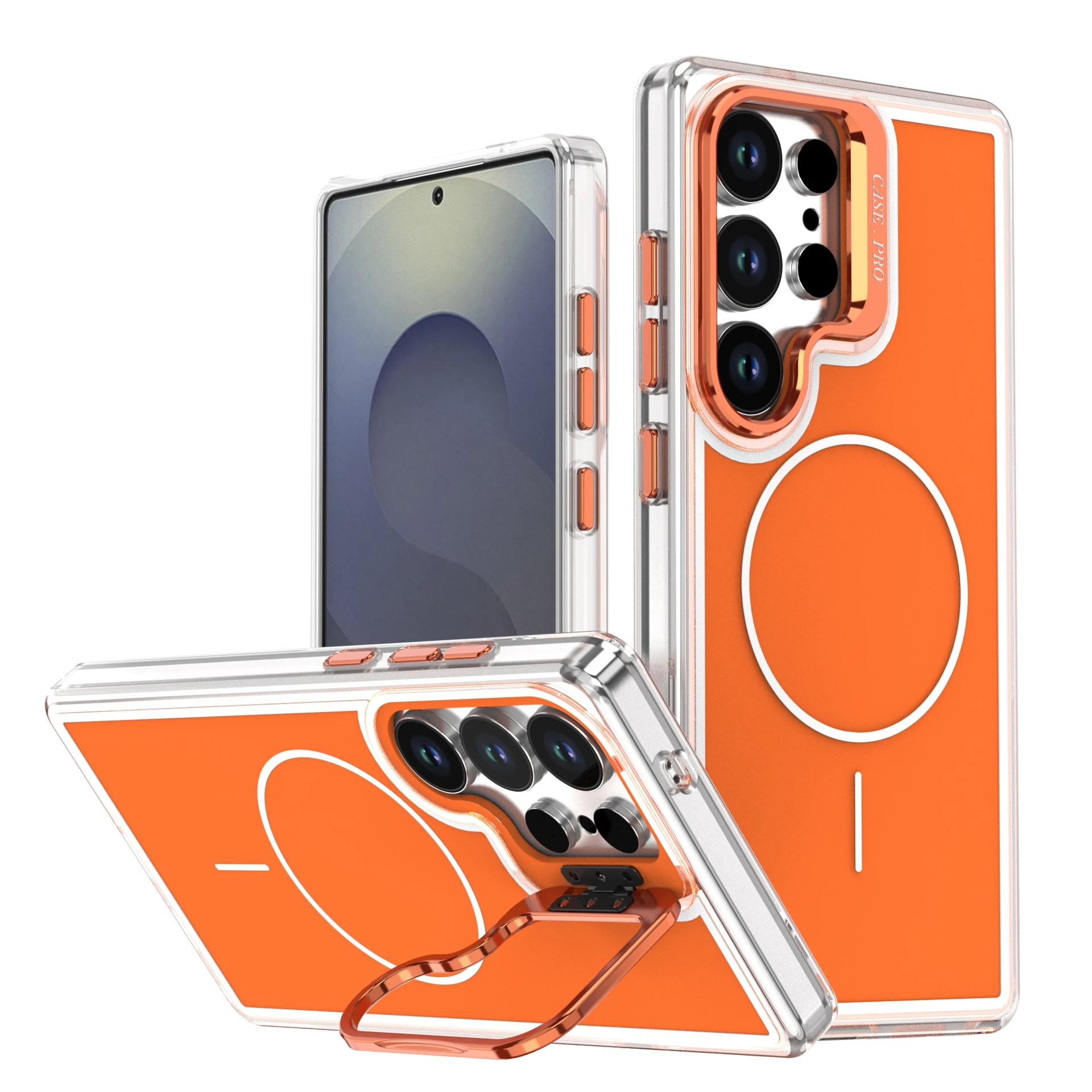 Magnetic Stand Shockproof Wireless Charging Phone Case with Metal Lens Protector