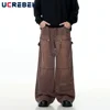 Removable Double Knee Denim Carpenter Pant Mens Retro High Street Straight Wide Leg Washed Distressed Jeans Men 2