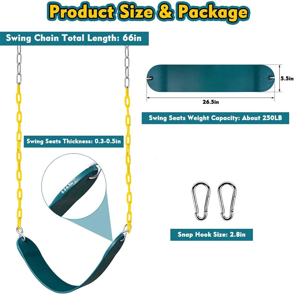 Swings Seats Heavy Duty 66" Chain Plastic Coated Playground Swing Set Accessories Replacement with Snap Hooks swing toy playground accessories