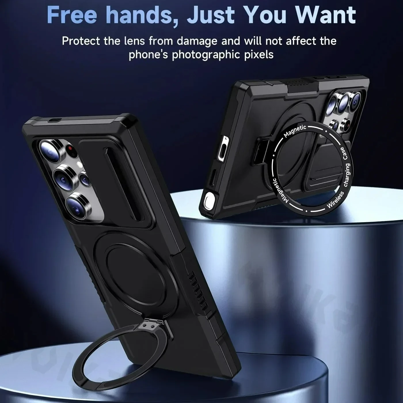 Magnetic Slide Camera Case with Heavy Duty Shock Absorption and Kickstand Cover