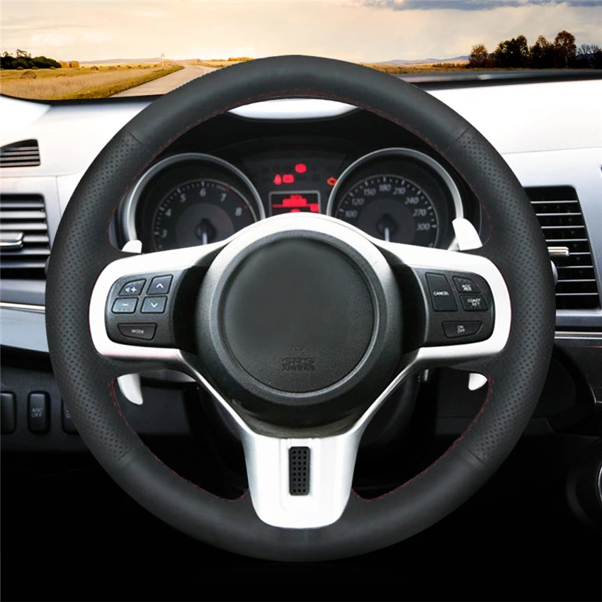

DIY Black Genuine Leather Car Steering Wheel Cover For Mitsubishi Lancer 10 EVO Evolution Car Accessories