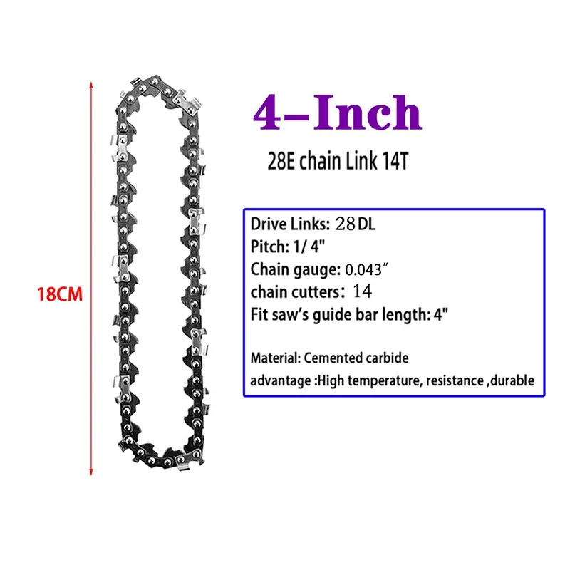 Saw Chain Mini Chainsaws Wood Branch Cutting Tool 1/2/4pcs 4 Inch 14 Cutter 28 Drive Links 1/4" Pitch Chains Guide .043"