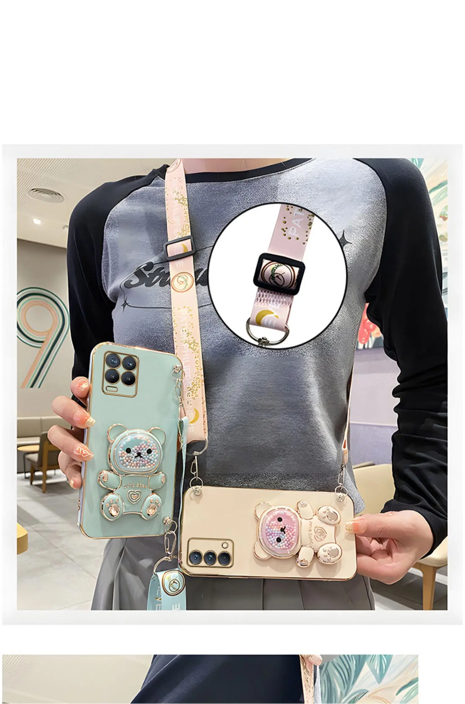 Quicksand – coque de téléphone avec support d'ours, étui avec lanière pour Oppo Realme 8 Pro 5i 6i 8i 9 10, housse de support C20 C11 C21Y C25Y C30 C33_voghion.com