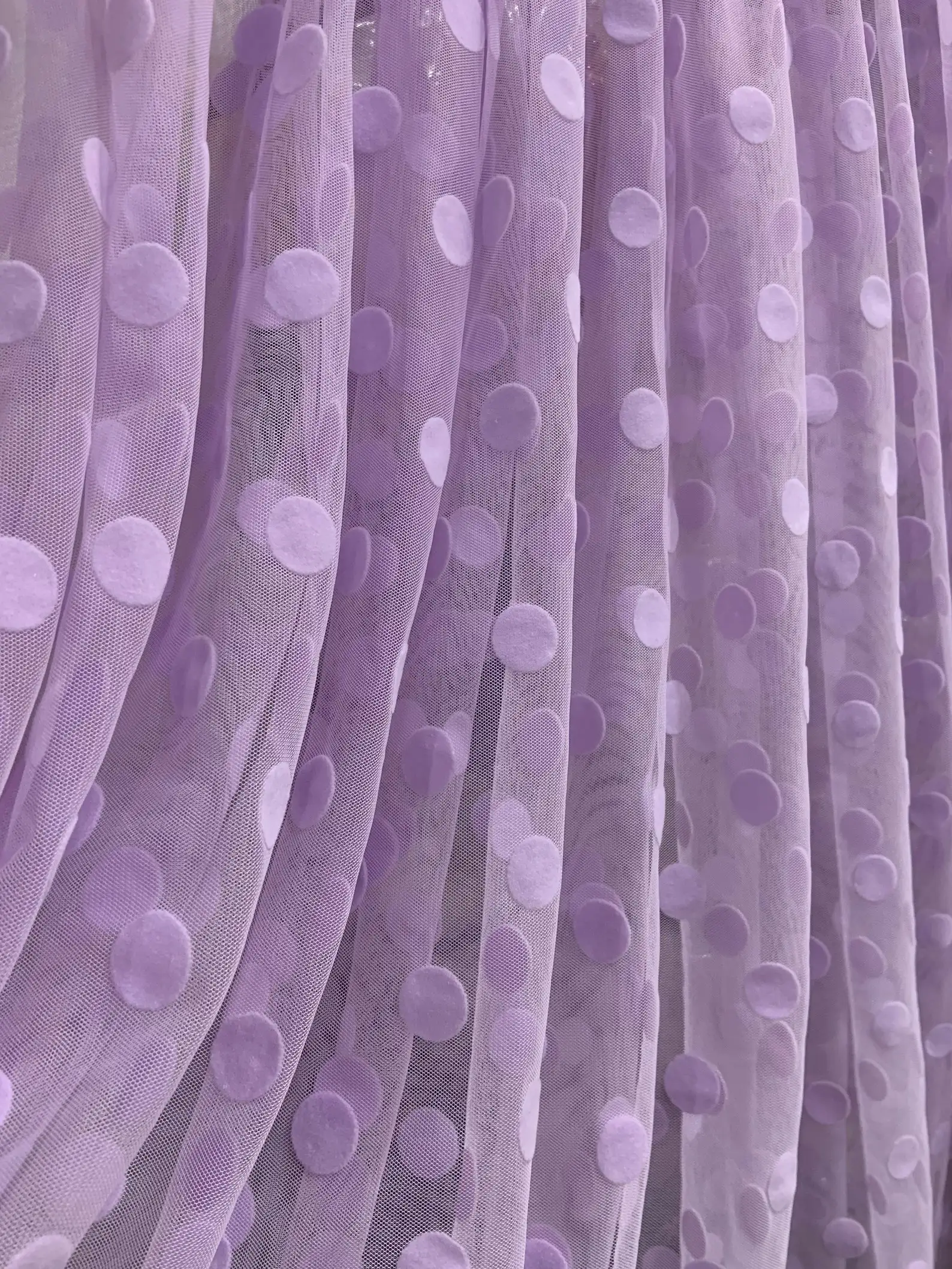 

5 Yards Light Purple Tulle Lace Fabric With Velvet Polka Dots