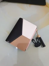 Billetera corta con cremallera para mujer, monedero con paneles a la moda, tarjetero de cuero