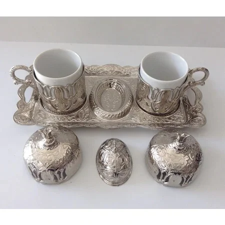 Set of 2 Siiver And Copper Ottoman Coffee Cups Made in Turkey Arabic Cup Anatolian English Coffe set Traditional | Дом и сад