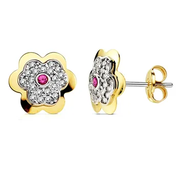 

Earrings 18k gold flower 6 sheets Ruby AAA cubic 6mm. [AB2961]
